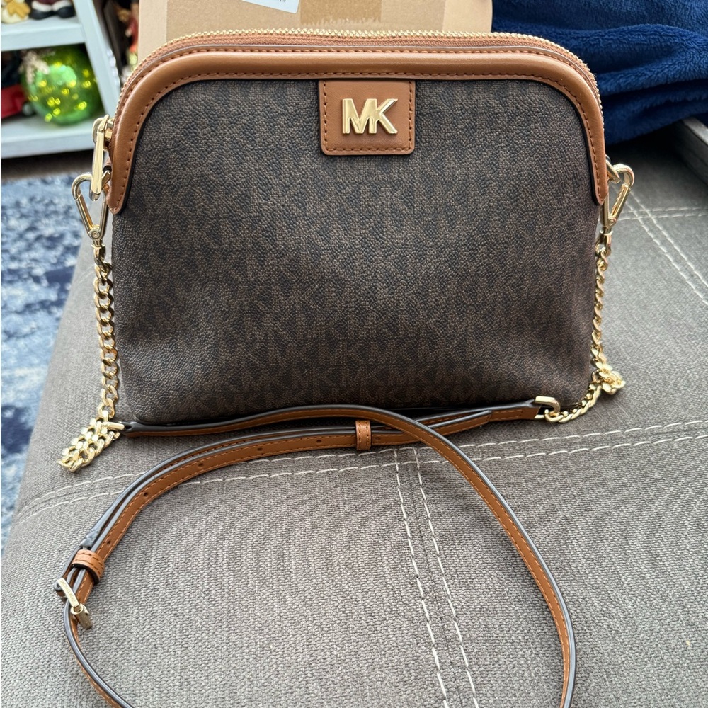 Michael Kors Dark Brown and Gold Crossbody Bag
